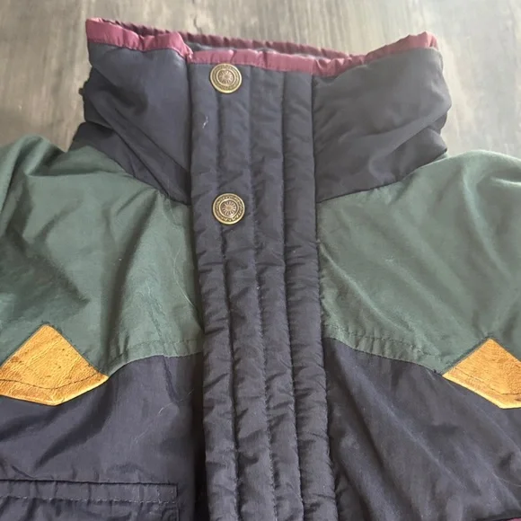Vintage 70’s Shedrow Classics Men's Black and Green Ski Jacket with Leather Trim